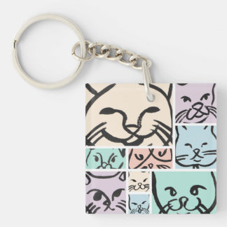 Pastel Cat Faces Key Ring