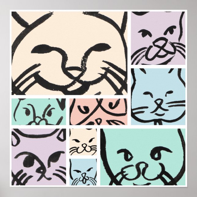 Pastel Cat Faces Poster (Front)
