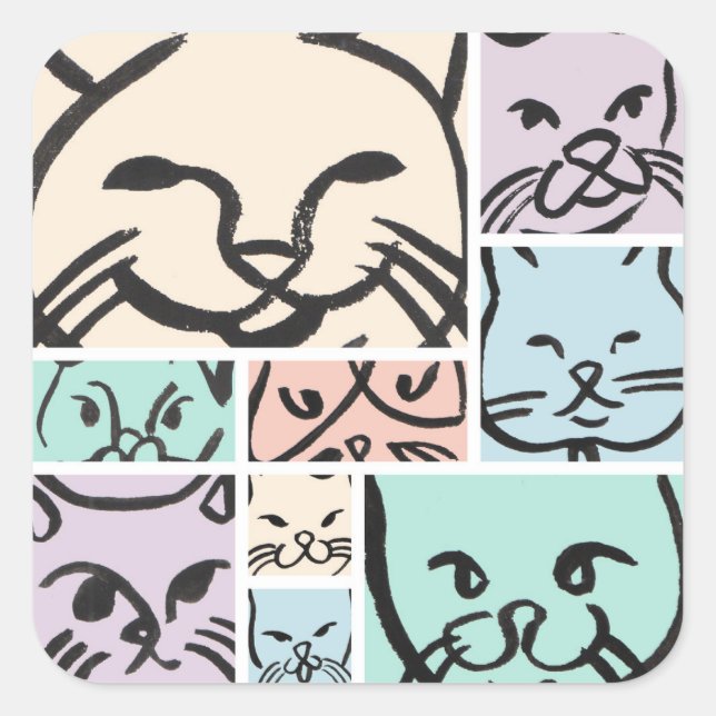 Pastel Cat Faces Square Sticker (Front)
