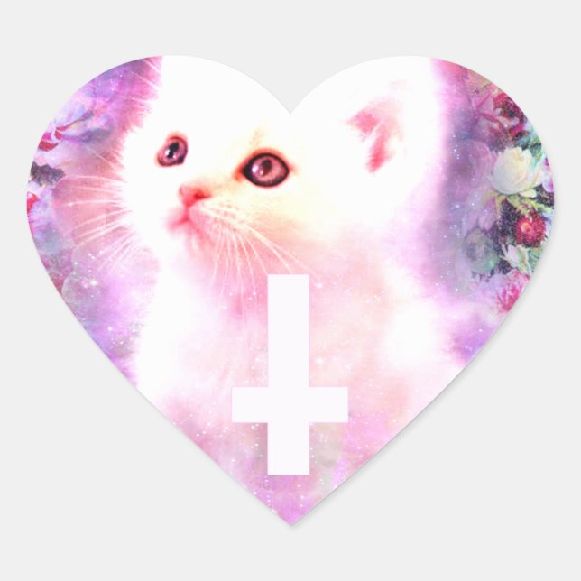 Pastel Cat  Heart-Shaped Sticker (Front)