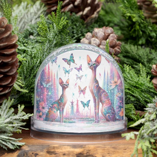 Pastel Cats and Butterflies Snowglobe (Winter)