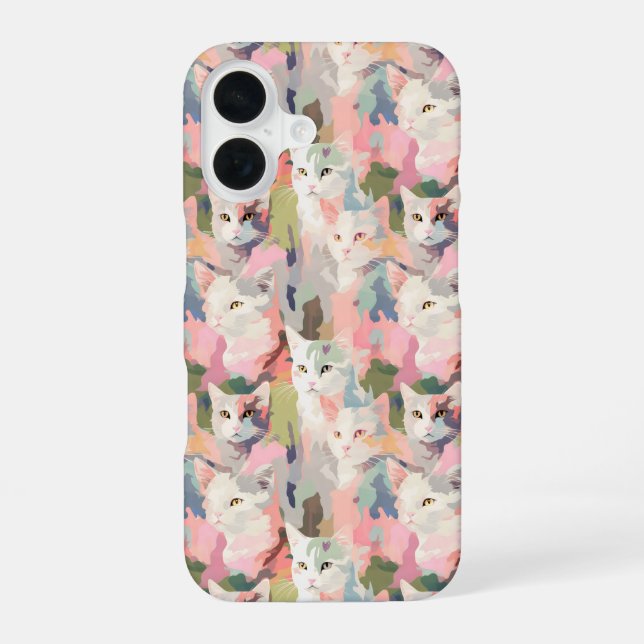 Pastel Cats Colourful Pattern iPhone 16 Case (Back)