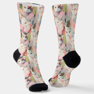Pastel Cats Colourful Pattern Socks