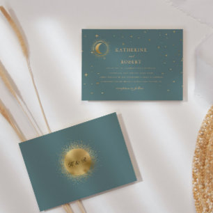 Pastel Celestial Gold Crescent Moon Wedding  Invitation
