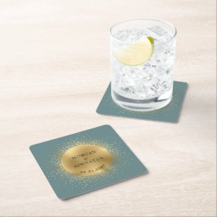 Pastel Celestial Gold Moon Stars Square Paper Coaster