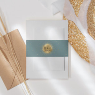 Pastel Celestial Gold Moon Wedding Belly Band Invitation Belly Band