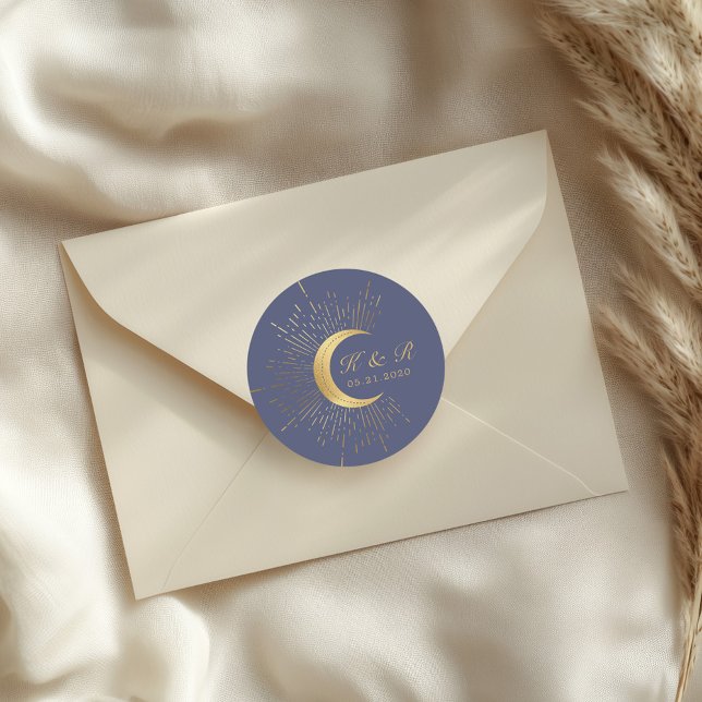 Pastel Celestial Gold Moon Wedding Classic Round Classic Round Sticker (Creator Uploaded)