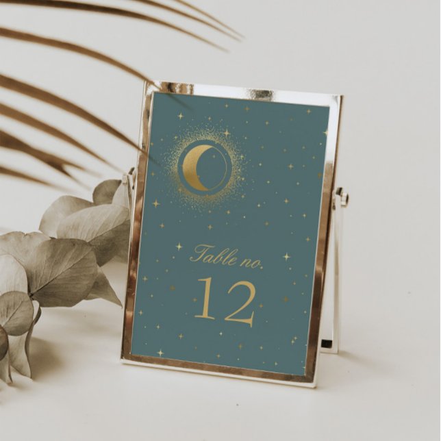 Pastel Celestial Gold Moon Wedding Table Number (Creator Uploaded)