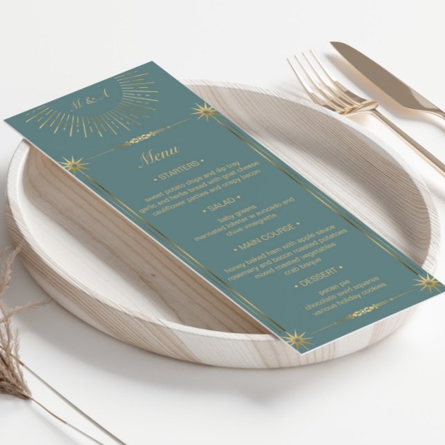 Pastel Celestial Gold Wedding Dinner Menu Card (Creator Uploaded)