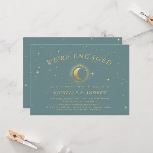 Pastel Celestial Gold Wedding Engagement Invitation