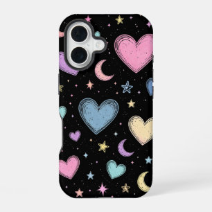 Pastel Celestial Hearts & Stars Cute Aesthetic iPhone 16 Case
