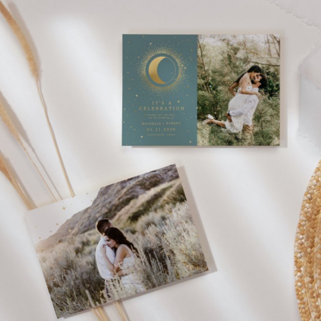 Pastel Celestial Two Photo Wedding Celebration Invitation (Creator Uploaded)