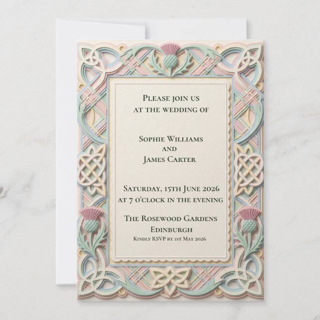 Pastel Celtic Thistle Wedding Invitation (Front)