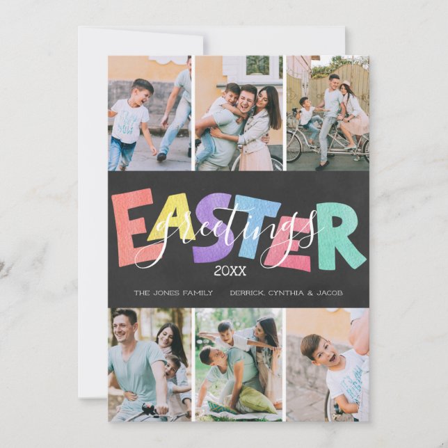 Pastel Chalk Family Easter Greeting | Six Photos Holiday Card (Front)