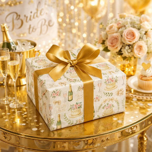 Pastel Champagne Cake Bridal Shower Pattern Wrapping Paper