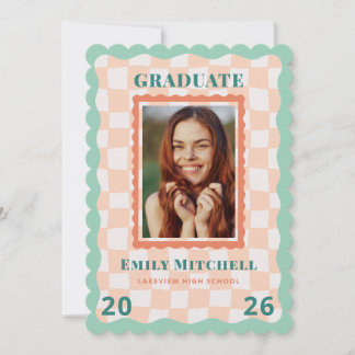 Pastel Checkered Grad Announcement with Photo