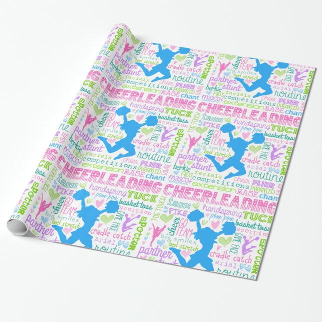 Pastel Cheerleading Words Typography Wrapping Paper (Unrolled)