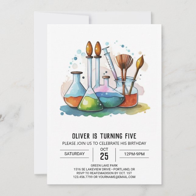 Pastel Chemistry Exploration Scientist Birthday Invitation (Front)