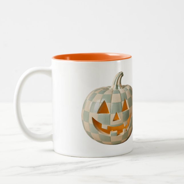Pastel Chequerboard Pumpkin Mug (Left)