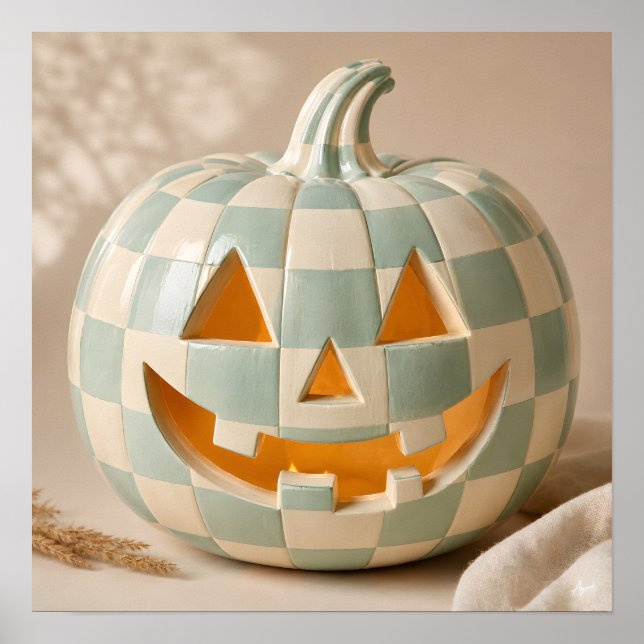 Pastel Chequerboard Pumpkin Poster (Front)