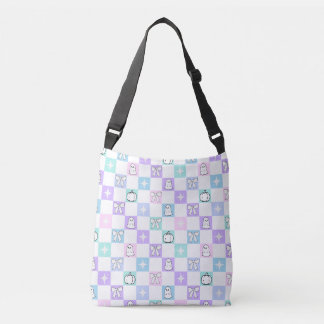 Pastel Chequered Ghost, Pumpkins & Bows Crossbody Bag