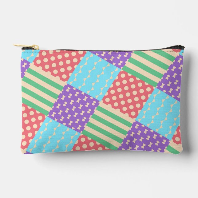 Pastel Chequered Stripe Bow Polkadot Geometric Accessory Pouch (Front)