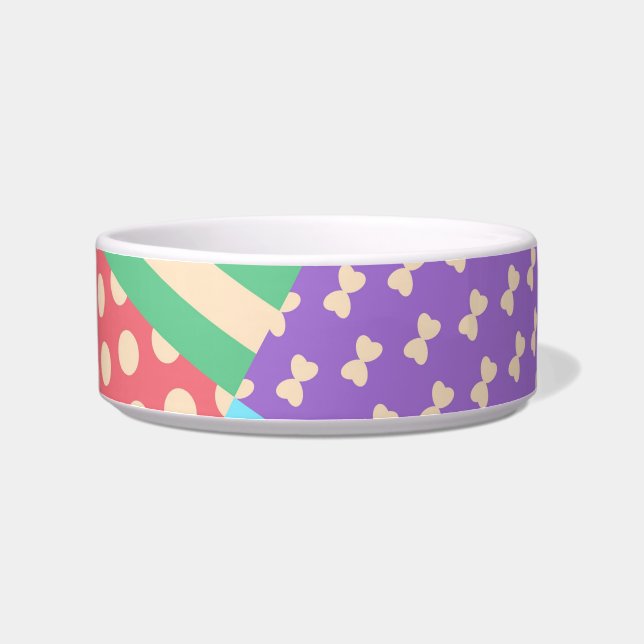 Pastel Chequered Stripe Bow Polkadot Geometric Bowl (Left)