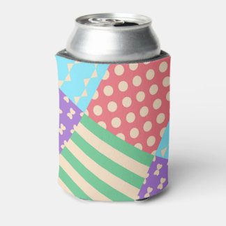 Pastel Chequered Stripe Bow Polkadot Geometric Can Cooler
