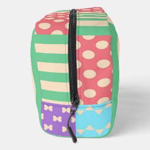 Pastel Chequered Stripe Bow Polkadot Geometric Dopp Kit