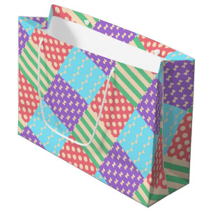 Pastel Chequered Stripe Bow Polkadot Geometric Large Gift Bag