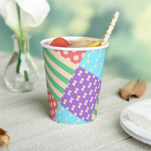 Pastel Chequered Stripe Bow Polkadot Geometric Paper Cups