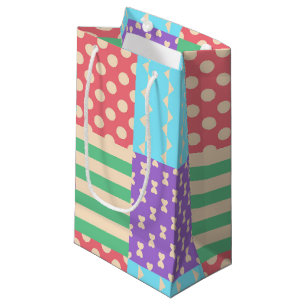 Pastel Chequered Stripe Bow Polkadot Geometric Small Gift Bag