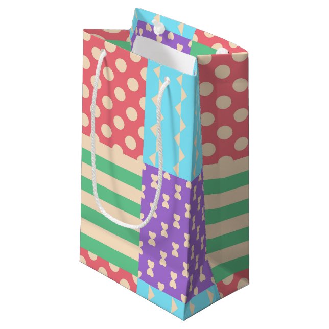 Pastel Chequered Stripe Bow Polkadot Geometric Small Gift Bag (Front Angled)