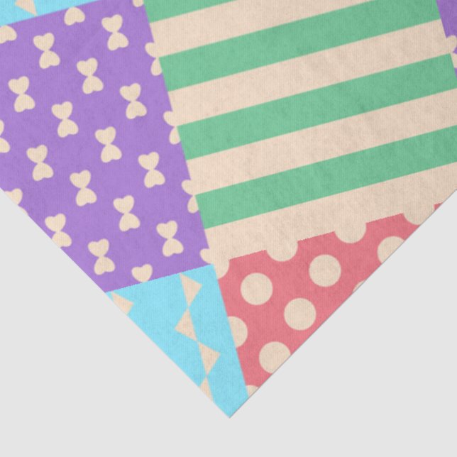 Pastel Chequered Stripe Bow Polkadot Geometric Tissue Paper (Detail)