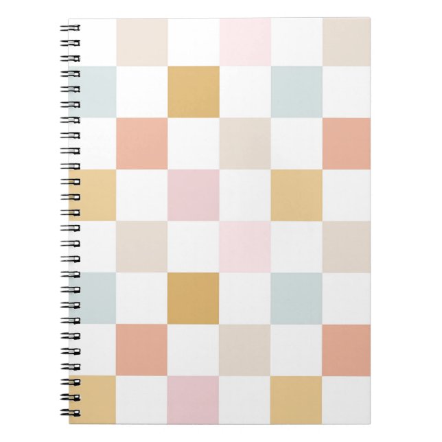 Pastel Chequered Summer Retro Colourful Pattern Notebook (Front)