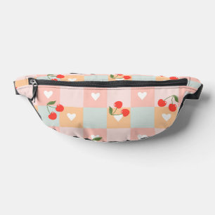 Pastel Cherry and Heart Chequered Pattern Bum Bags