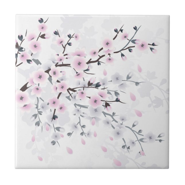 Pastel Cherry Blossom Floral Illustrative Tile (Front)