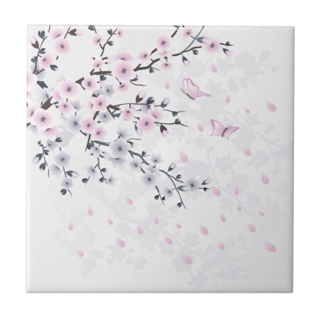 Pastel Cherry Blossom Landscape Tile (Front)