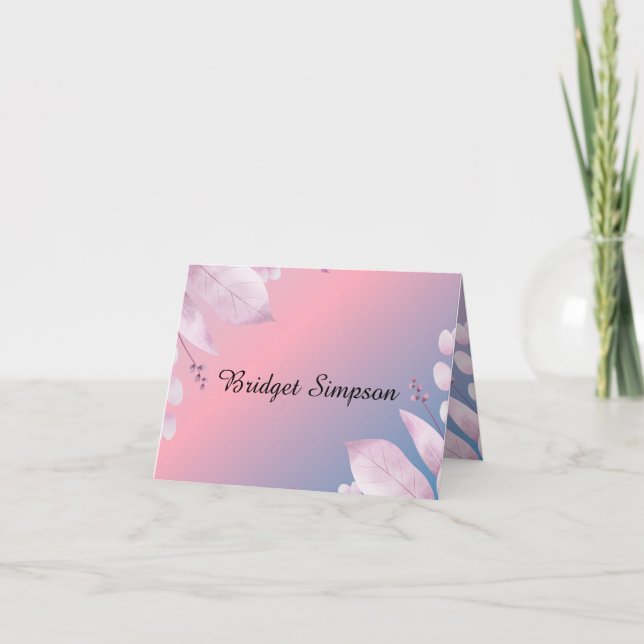 pastel cherry blossom wedding folded seating card (Front)