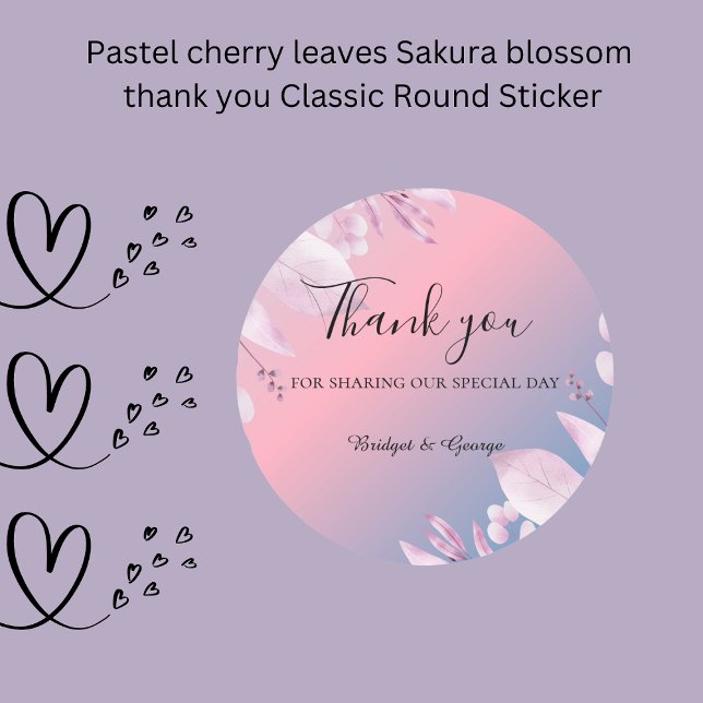 Pastel cherry leaves Sakura blossom thank you  Classic Round Sticker (Pastel cherry leaves Sakura blossom thank you Classic Round Sticker)