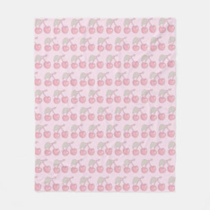 Pastel Cherry Pattern on Pink Fleece Blanket