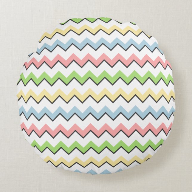 Pastel Chevron-Drop Shadow by Shirley Taylor Round Cushion (Front)
