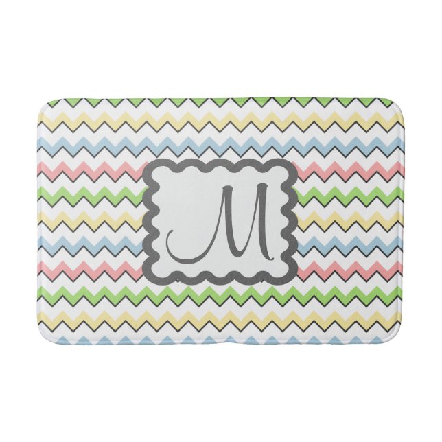 Pastel Chevron with Monogram by Shirley Taylor Bath Mat (Front)