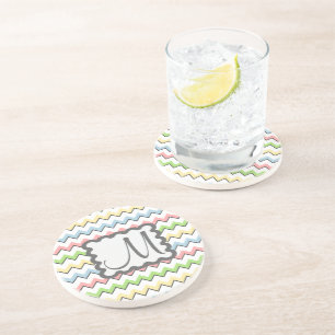 Pastel Chevron with Monogram by Shirley Taylor Coaster