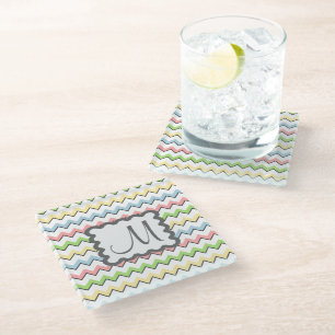 Pastel Chevron with Monogram by Shirley Taylor Glass Coaster