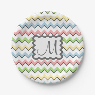 Pastel Chevron with Monogram by Shirley Taylor Paper Plate