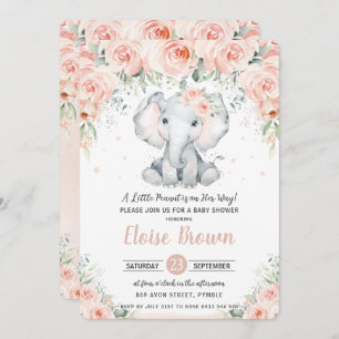 Pastel Chic Blush Floral Elephant Baby Shower  Invitation