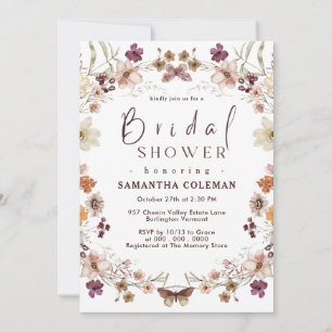 Pastel Chic Boho Wildflower Theme Bridal Shower Invitation