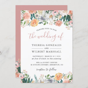 Pastel Chic Dusty Rose Bloom Floral Wedding Invitation