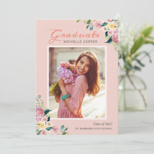 Pastel Chic Floral Girl Photo Graduation Announcement